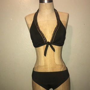 Dark green olive,two piece bikini swimwear.size S